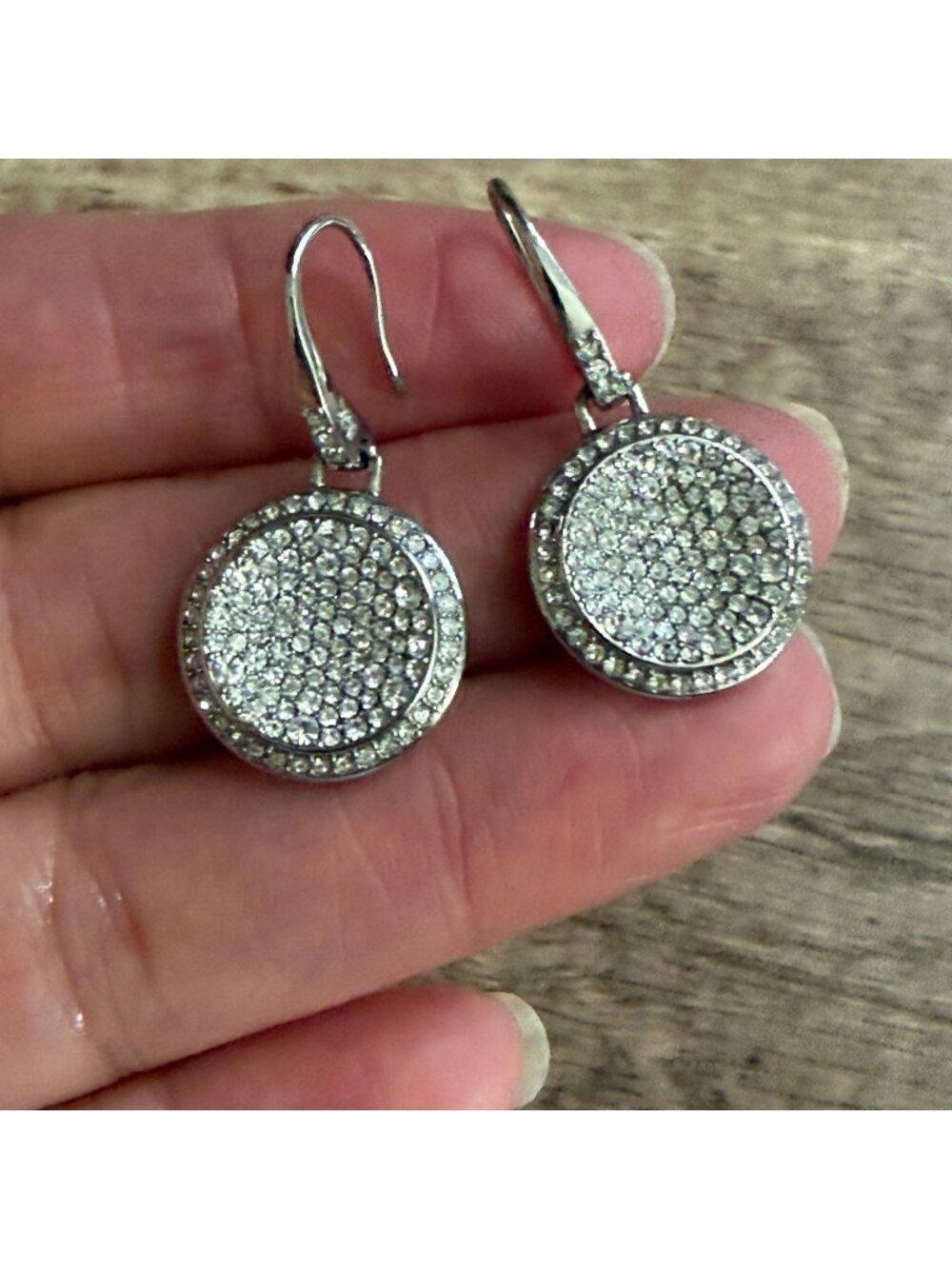 Michael Kors Brilliance Concave Pave Crystal Disc Drop Pierced Earrings Silver